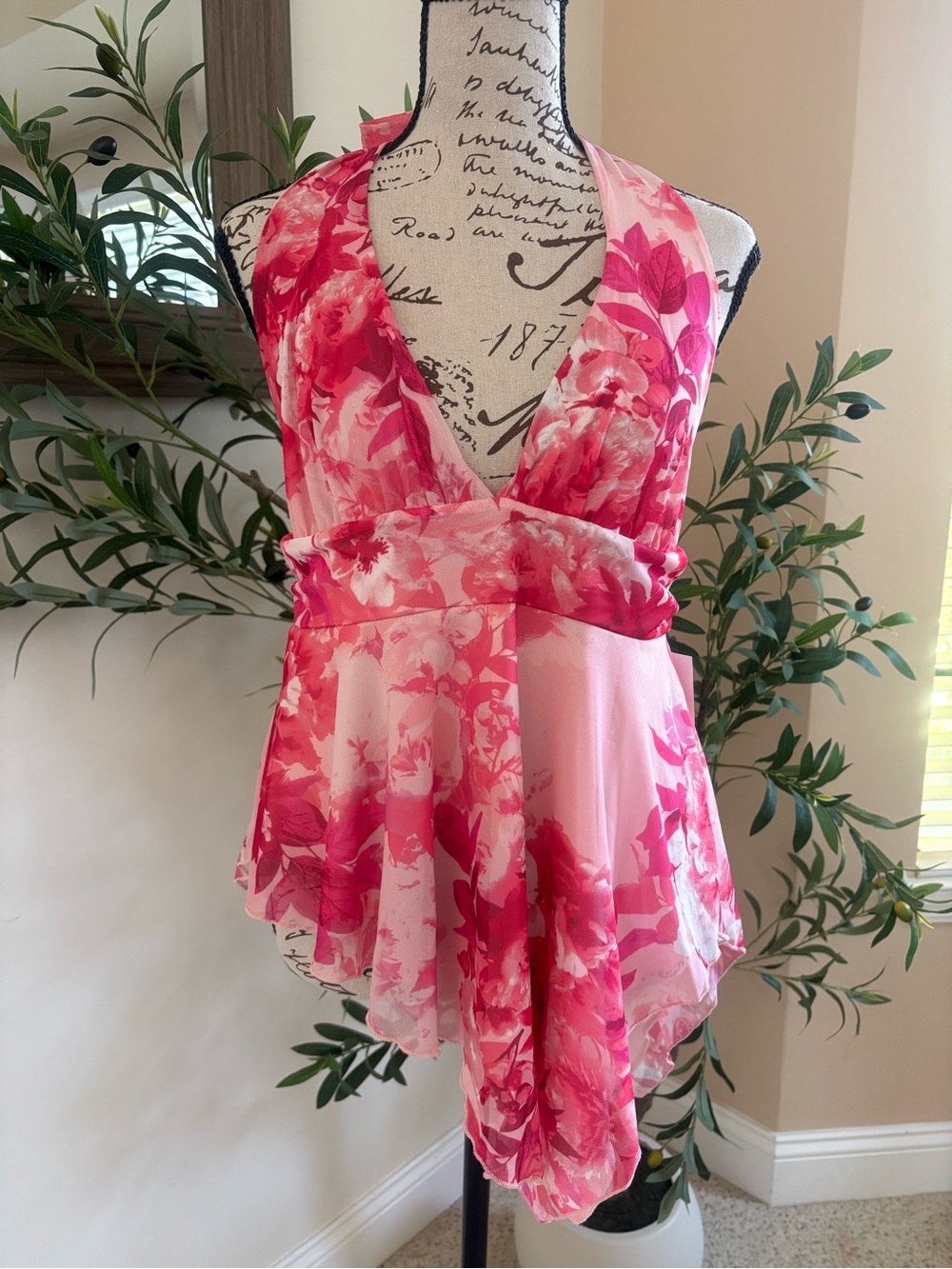 Floral Pink Halter Camisole Top - Pink